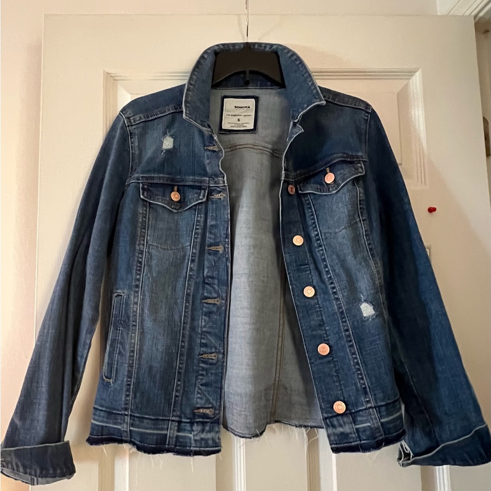 Sonoma Dark Blue Jean Jacket with Distressed Accents